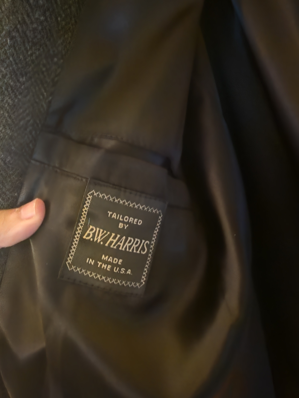 B.W. Harris Vintage Wool Topcoat Herringbone Gray Tweed Overcoat Mens L / 44R - Picture 3 of 5